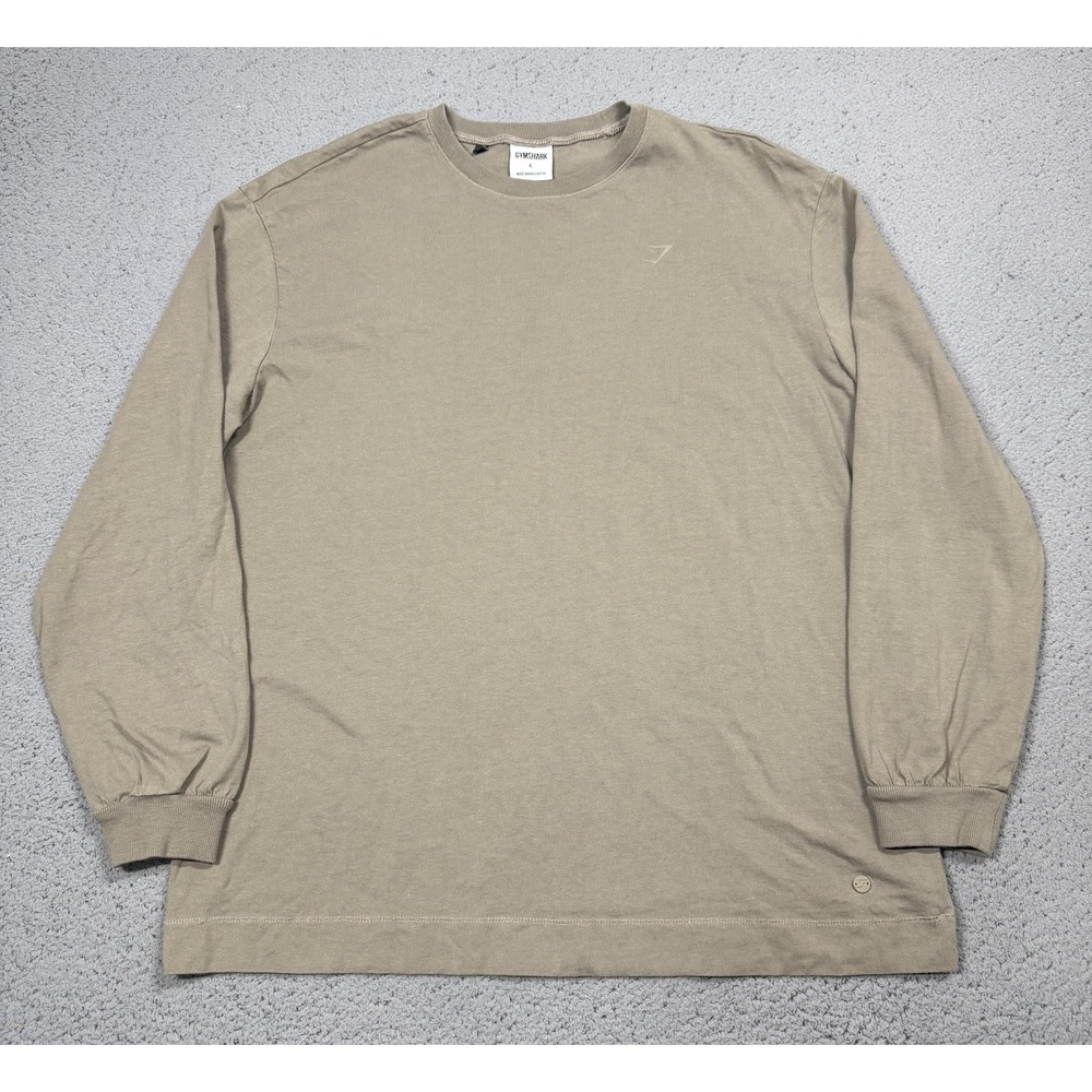 Gymshark Shirt Mens Large Beige Long Sleeve Crewneck Athletic Performance Top